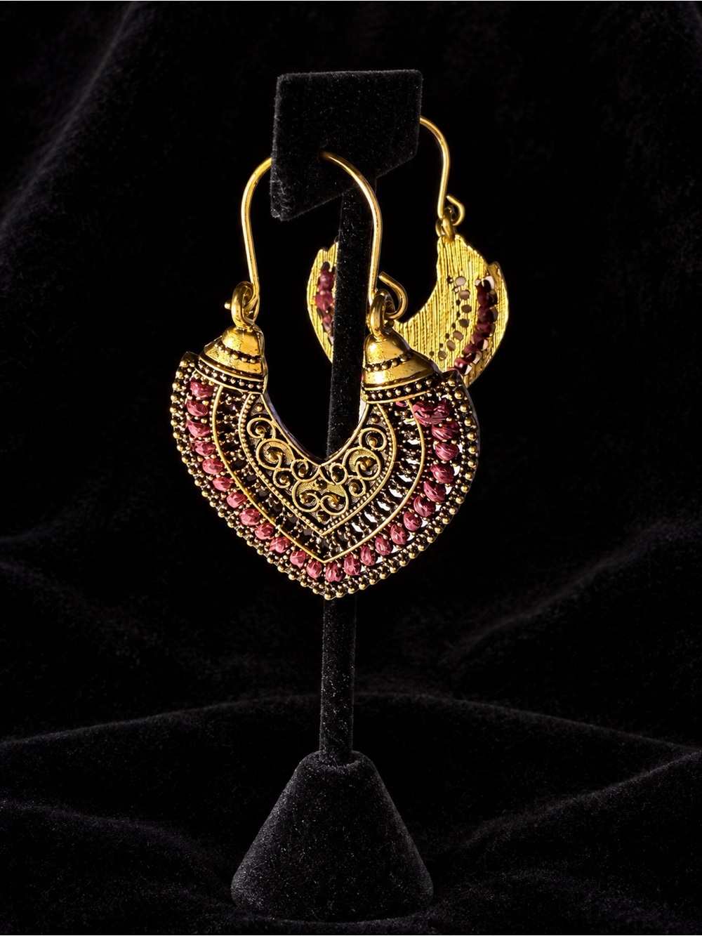 Gold and Pink Filigree Earrings